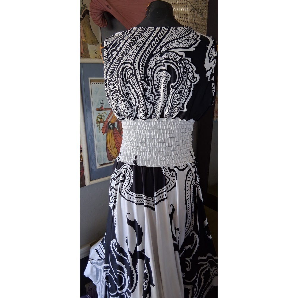 Vintage Black and White Paisley Maxi Dress - Picture 3 of 8